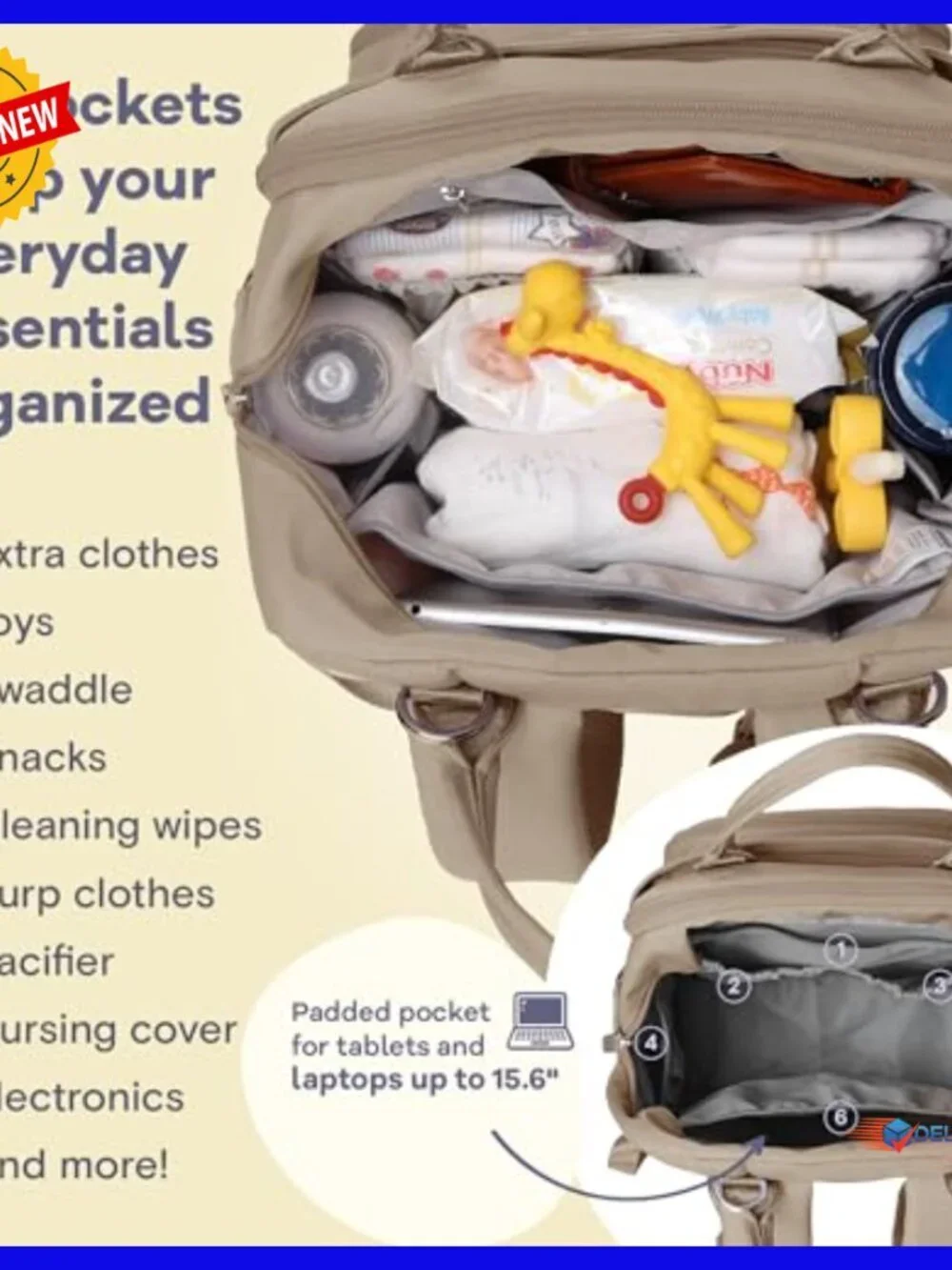 Large Waterproof Diaper Backpack with Changing Pad & Insulated Bottle Pockets